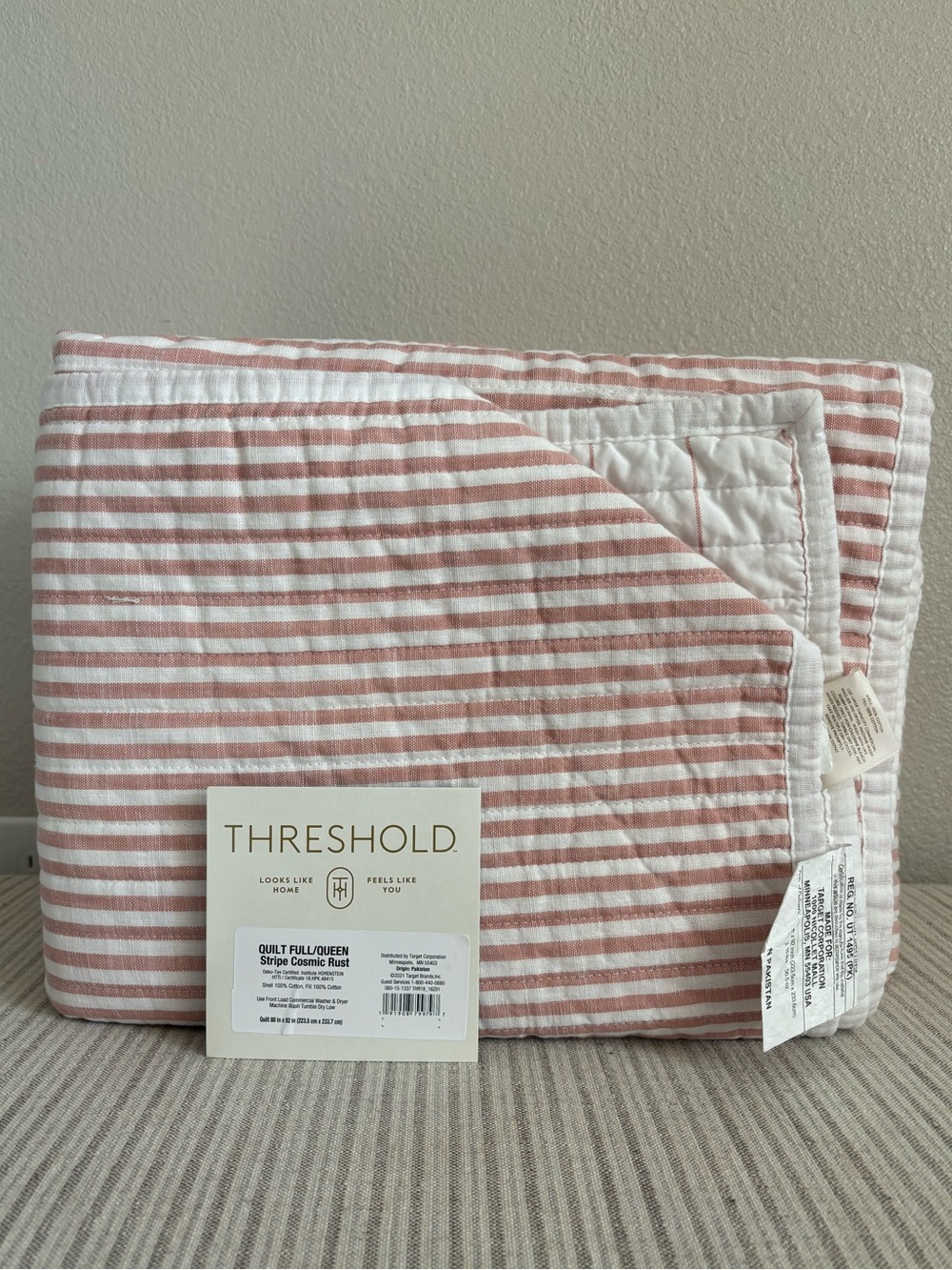 NWT Full/Queen Reversible Cotton Stripe Quilt Terracotta - Threshold
